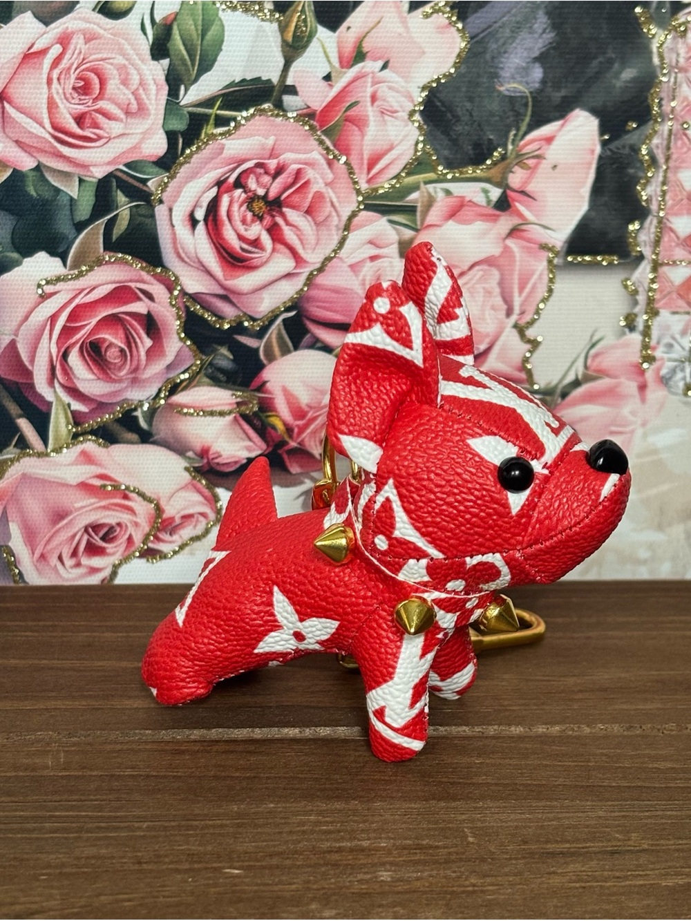 Red and White Bulldog Keychain/Bag Charm.